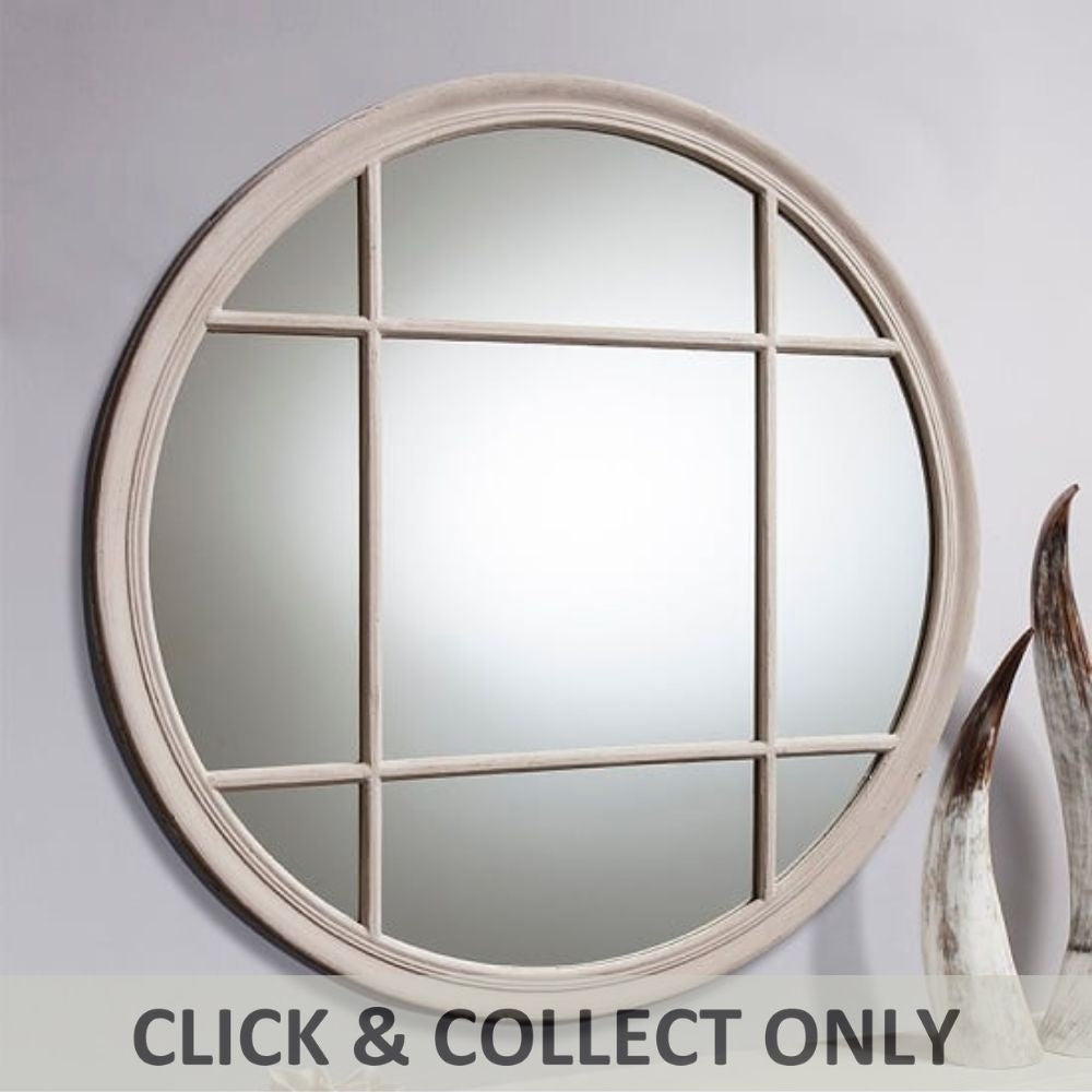 Round Panelled Window Mirror - Taupe