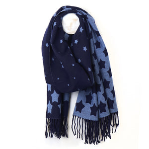 Navy mix graduated star scarf with fringe