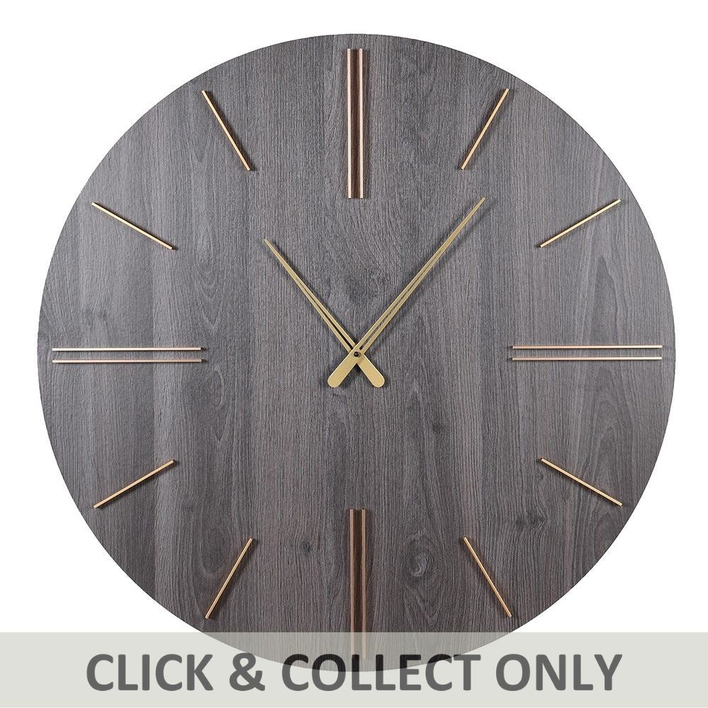 Dark Grey Wood Effect Clock