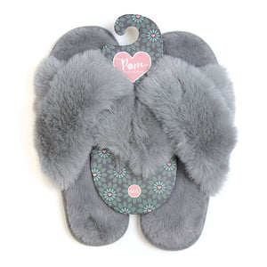 Grey Faux Fur Slippers M/L