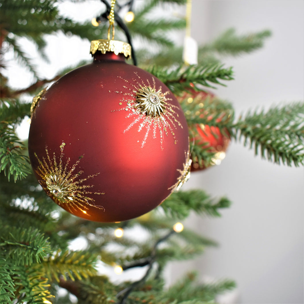 Red Bauble with Gold Snowflakes