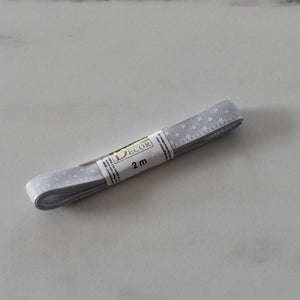 Grey with white star satin ribbon (1cm x2m)