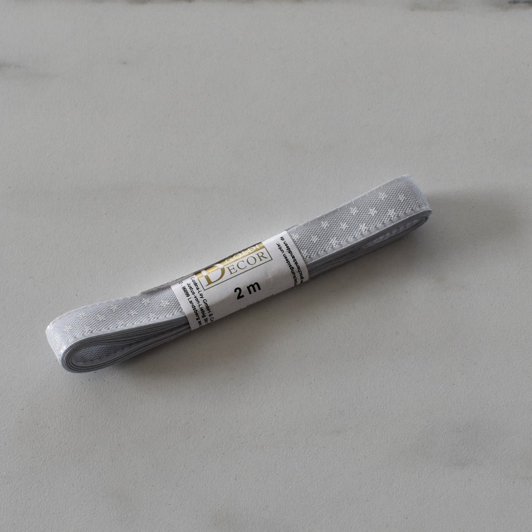Grey with white star satin ribbon (1cm x2m)